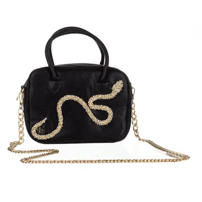 Laines London Women's  Couture Metallic Bag With Embellished Crystal Snake - Black