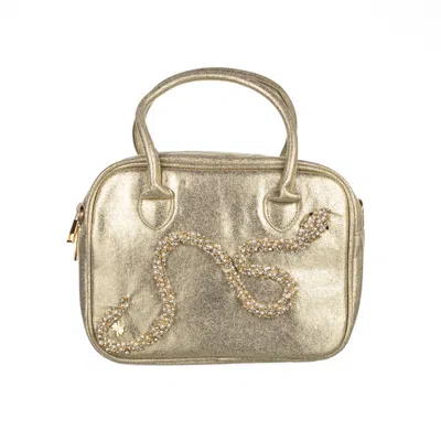 Laines London Women's  Couture Metallic Bag With Embellished Crystal Snake - Gold