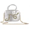 Laines London Women's  Couture Metallic Bag With Embellished Crystal Snake - Silver