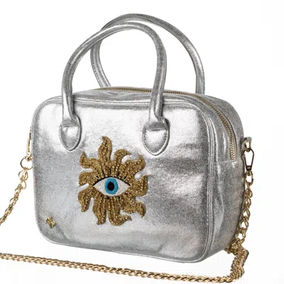 Laines London Women's  Couture Silver Metallic Bag With Embellished Mystic Eye In Pink