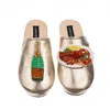 Laines London Women's  Gold Softie Slipper With Champagne Bottle & Lobster Platter Brooch In Gold