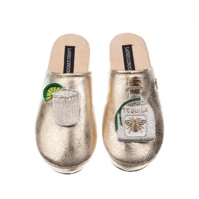 Laines London Women's  Gold Softie Slippers With Agave Tequila Brooches