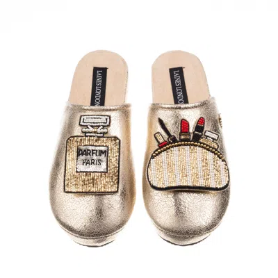 Laines London Women's  Gold Softie Slippers With Beauty Bag & Perfume Brooches