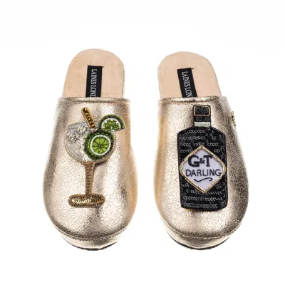 Laines London Women's  Gold Softie Slippers With Botanical Gin Brooches