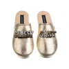 Laines London Women's  Gold Softie Slippers With Classy Cunt Brooches In Gold