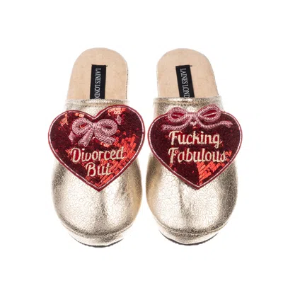 Laines London Women's  Gold Softie Slippers With Divorced But Fucking Fabulous Brooches