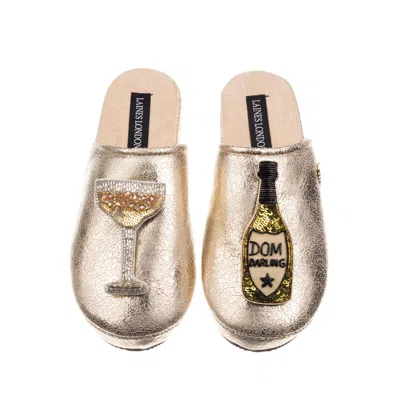 Laines London Women's  Gold Softie Slippers With Dom Darling Champagne Brooches
