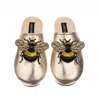 Laines London Women's  Gold Softie Slippers With Double Honey Bee Brooches In Gold