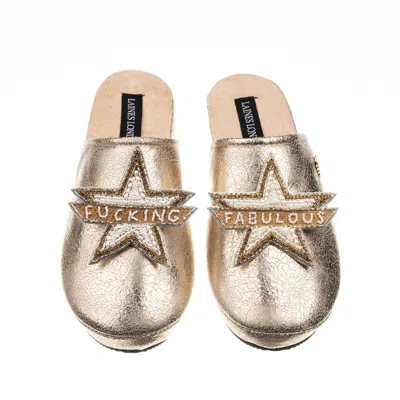 Laines London Women's  Gold Softie Slippers With Fucking Fabulous Brooches