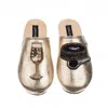 Laines London Women's  Gold Softie Slippers With Glass Of Champagne & Caviar Brooches In Gold