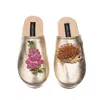 Laines London Women's  Gold Softie Slippers With Hedgehog & Pink Foxglove Brooches In Gold