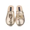 Laines London Women's  Gold Softie Slippers With Mother Of The Groom Brooches In Gold