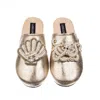 Laines London Women's  Gold Softie Slippers With Pearl Shell & Octopus Brooches In Gold