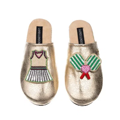 Laines London Women's  Gold Softie Slippers With Pickleball Brooches
