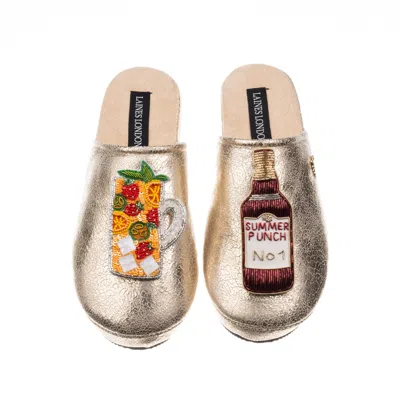 Laines London Women's  Gold Softie Slippers With Summer Punch Brooches