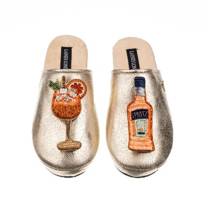 Laines London Women's  Gold Softie Slippers With Summer Spritz Brooches