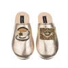 Laines London Women's  Gold Softie Slippers With Tea & Biscuit Brooches In Gold