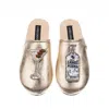 Laines London Women's  Gold Softie Slippers With Vodka Martini Brooches In Gold