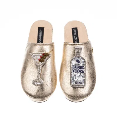Laines London Women's  Gold Softie Slippers With Vodka Martini Brooches