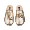 Laines London Women's  Gold Softie Slippers With Wedding Heel & Mrs Brooches In Gold