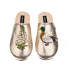Laines London Women's  Gold Softie Slippers With White Foxglove Flowers & Duck Brooches In Gold