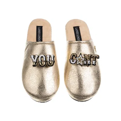Laines London Women's  Gold Softie Slippers With You Cunt Brooches