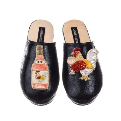 Laines London Women's  Softie Slippers With Chicken Wine Brooches - Black