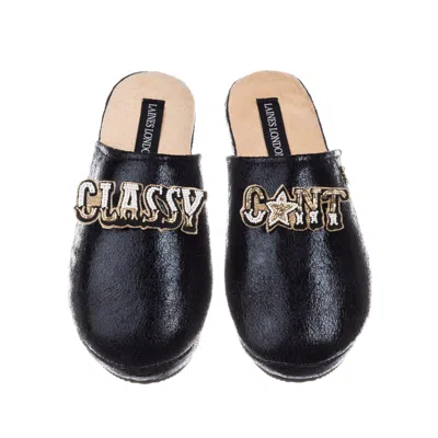 Laines London Women's  Softie Slippers With Classy C*nt Brooches - Black