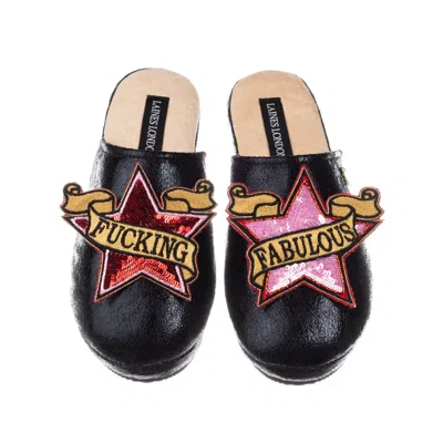 Laines London Women's  Softie Slippers With Red & Pink Fucking Fabulous Brooches - Black