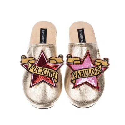Laines London Women's  Softie Slippers With Red & Pink Fucking Fabulous Brooches - Gold