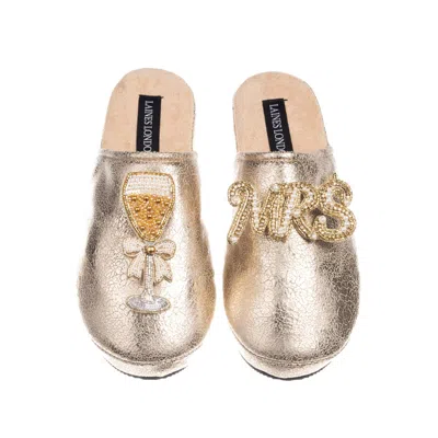 Laines London Women's  Softie Slippers With Wedding Champers & Mrs Brooches - Gold