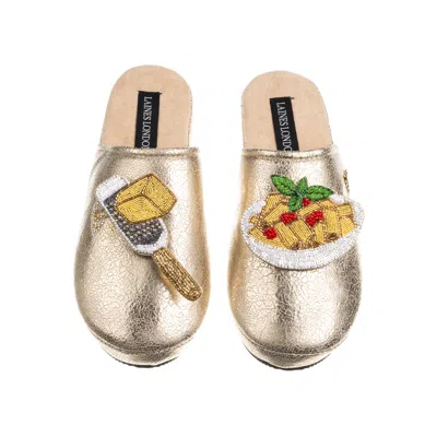 Laines London Women's Laines X Juliet Gold Softie Slippers With Parmesan & Pasta Brooches In Multi