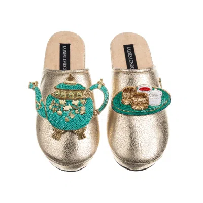 Laines London Women's Laines X Juliet Gold Softie Slippers With Tea & Scones Brooches