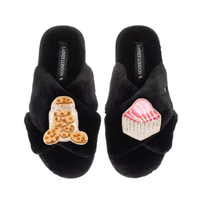 Laines London Women's Laines X Juliet Slippers With Cookie Jar & French Fancy Brooches - Black