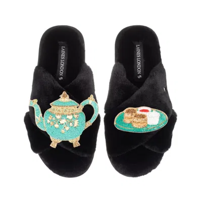 Laines London Women's Laines X Juliet Slippers With Tea & Scones Brooches - Black