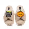 Laines London Women's Neutrals / Brown Boucle Slippers With Limited Edition Laines Loveables Pumpkin & Cauldron Ha In Brown