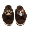 Laines London Women's Neutrals / Brown Boucle Slippers With Paw & Calico British Shorthair Cat Brooches - Chocolat In Animal Print