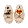 Laines London Women's Neutrals / Brown Laines Neutral Boucle Slippers With Basketball Lover Brooches - Oatmeal