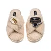 Laines London Women's Neutrals / Brown Laines Neutral Boucle Slippers With Caviar & Glass Of Champers Brooches - O
