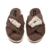 Laines London Women's Neutrals / Brown Laines Neutral Boucle Slippers With New Baby Pearl Brooches - Mink