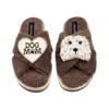 Laines London Women's Neutrals / Brown Laines Neutral Boucle Slippers With Queenie & Dog Mum / Mom Brooches - Mink