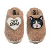 Laines London Women's Neutrals / Brown Teddy Closed Toe Slippers With Oreo Cat & Cat Mum / Mom Brooches - Toffee In Brown