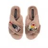 Laines London Women's Neutrals Classic Laines Slippers With Cheese & Red Wine Brooches - Toffee In Red