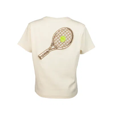 Laines London Women's Neutrals Embellished Tennis T-shirt - Cream