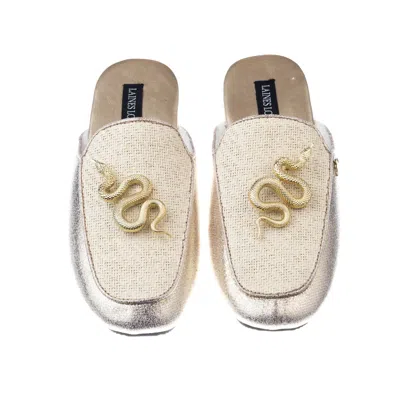 Laines London Women's Neutrals / Gold Classic Mules With Double Gold Snake Brooches - Cream & Gold