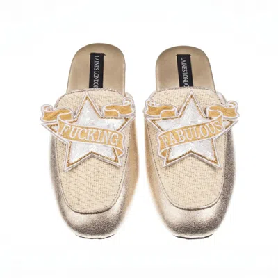 Laines London Women's Neutrals / Gold Classic Mules With Fucking Fabulous White Star Brooches - Cream & Gold