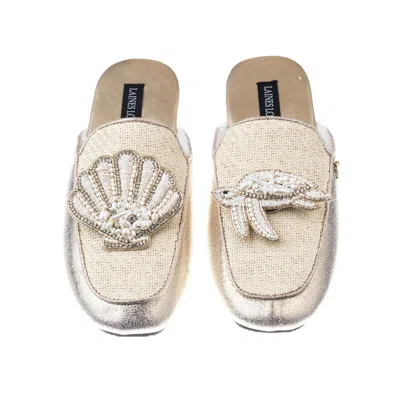 Laines London Women's Neutrals / Gold Classic Mules With Pearl Starfish & Turtle Brooches - Cream & Gold