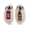 Laines London Women's Neutrals / Gold / White Flatform Cloud Slippers With Big Ben & British Phone Box Brooches -  In Multi