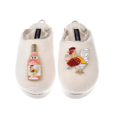 Laines London Women's Neutrals / Gold / White Flatform Cloud Slippers With Chicken Wine Brooches - Cream In Multi