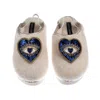 Laines London Women's Neutrals / Gold / White Flatform Cloud Slippers With Double Blue Heart Eye Brooches - Cream In Neutral